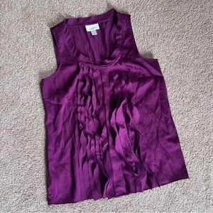 Ann Taylor loft small purple plum eggplant ruffle blouse sleeveless classic work